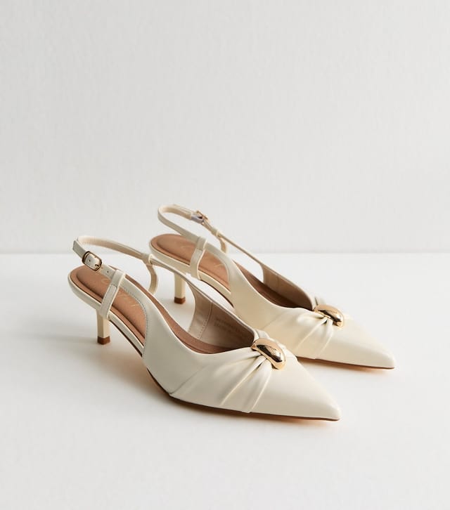 New Look Women's Off White Faux Leather Ring Slingback Court Shoes Vegan New Look - 3