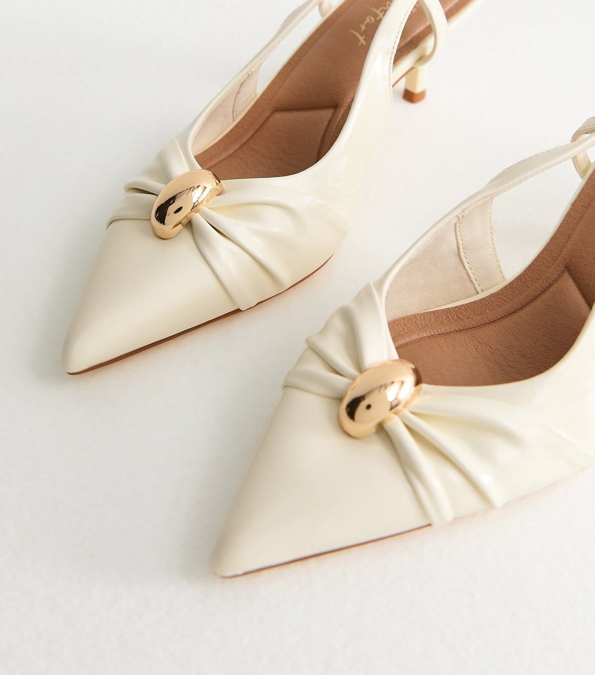 New Look Women's Off White Faux Leather Ring Slingback Court Shoes Vegan New Look - 4