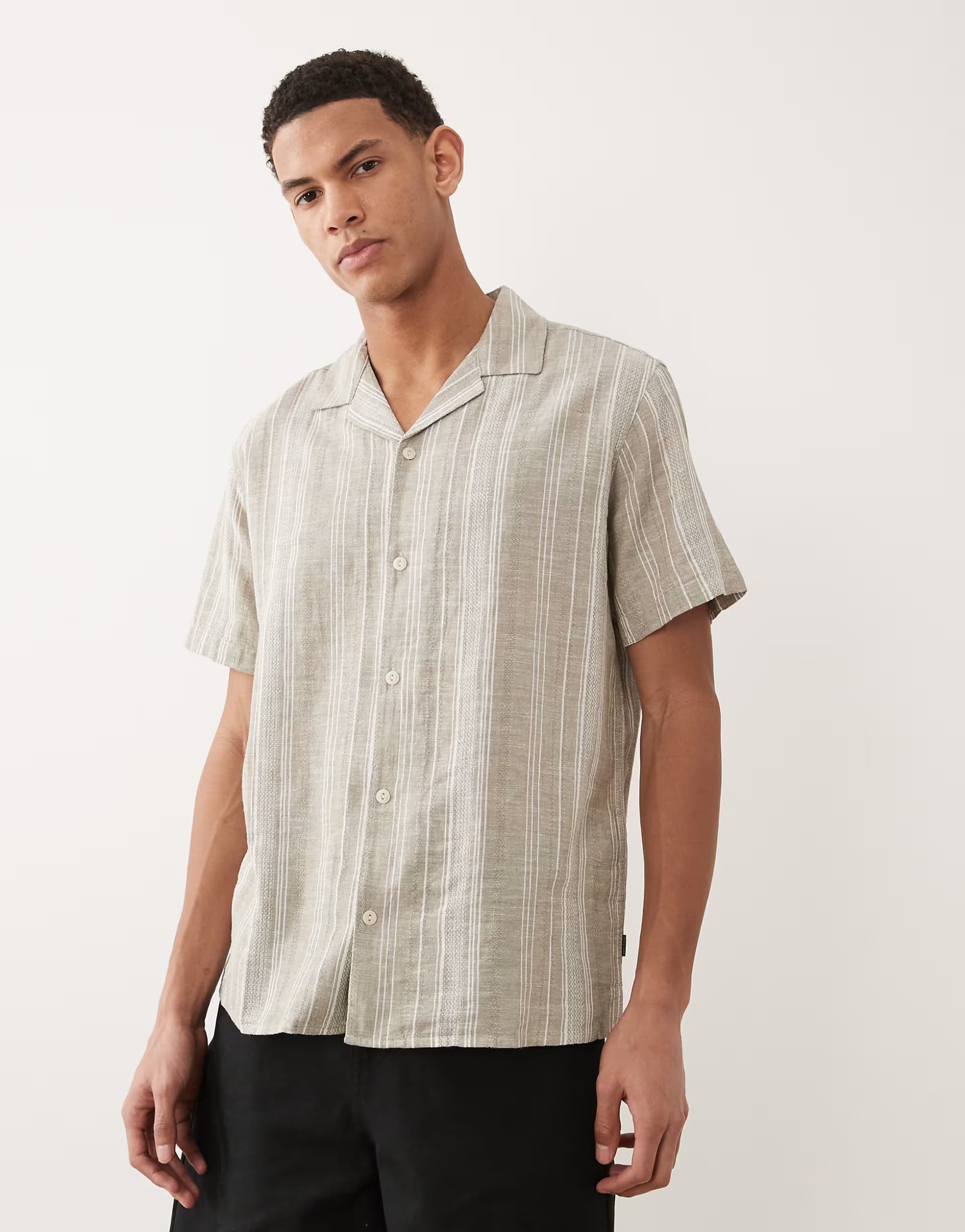 ASOS Jack & Jones Premium linen blend textured stripe shirt in light grey