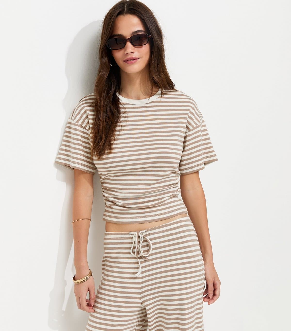 New Look Women's Brown Cotton Rich Striped Corset Tee New Look
