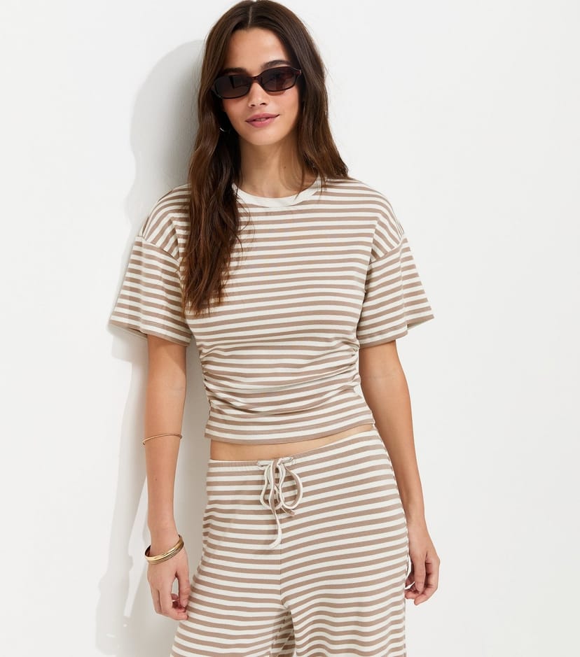 New Look Women's Brown Cotton Rich Striped Corset Tee New Look - 1