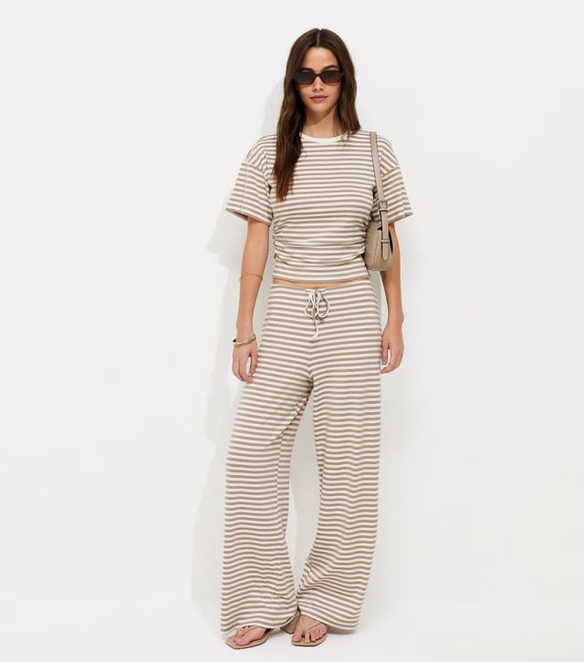 New Look Women's Brown Cotton Rich Striped Corset Tee New Look - 3