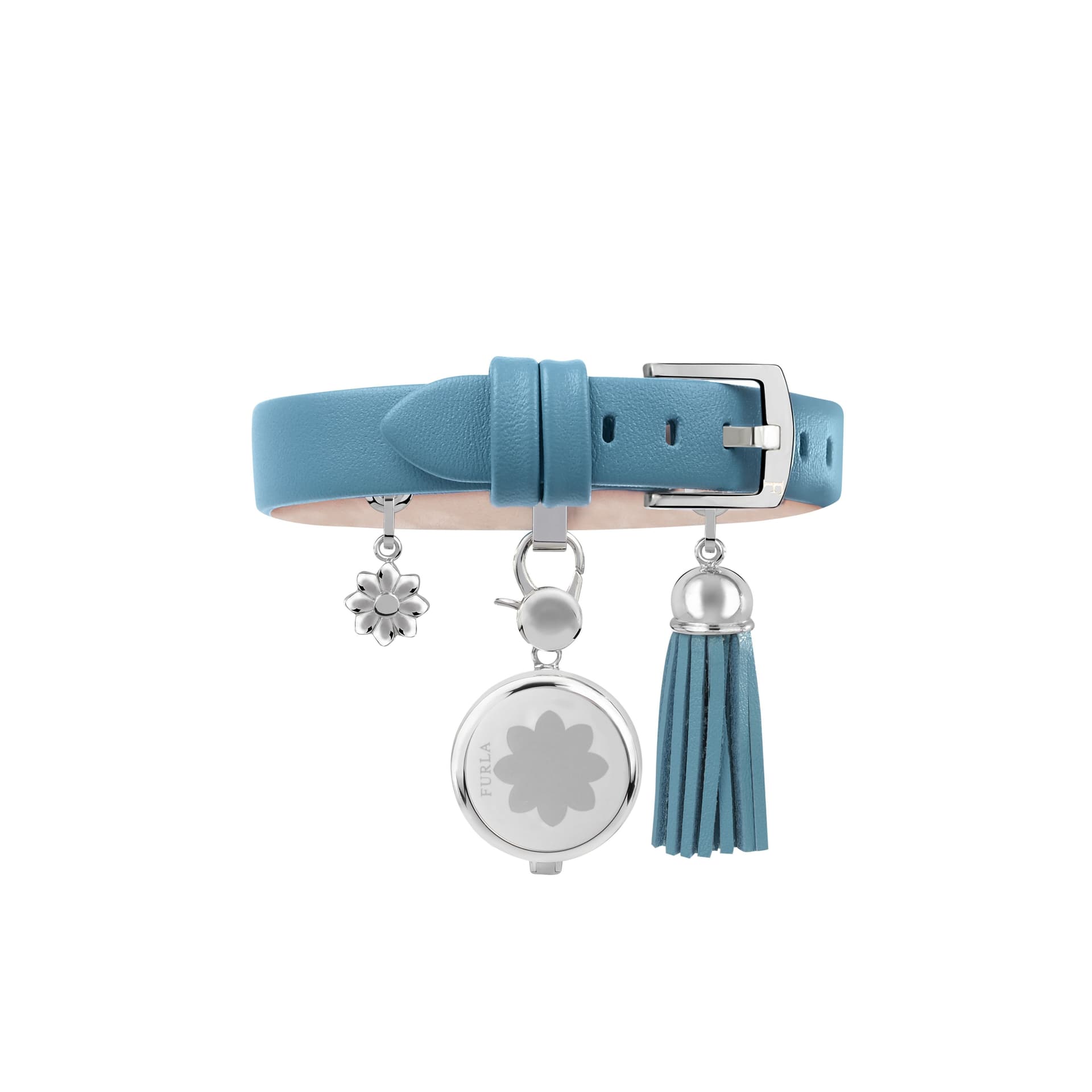 Furla Furla Women's White Dial SS Chain Calfskin Leather set Watch in Blue