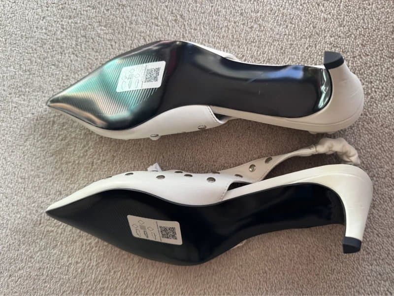 ASOS New Asos white faux leather metal stud song back kitten heel sandal shoe size 6