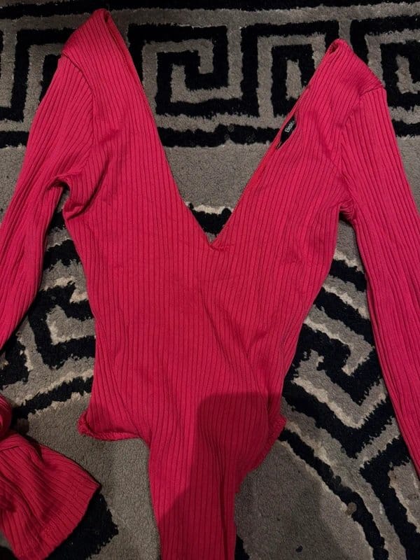 Bershka Pink Ribbed Bodysuit