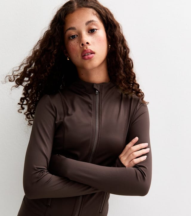 New Look Girls' Brown Long Sleeve Zip Up Sports Top New Look - 2