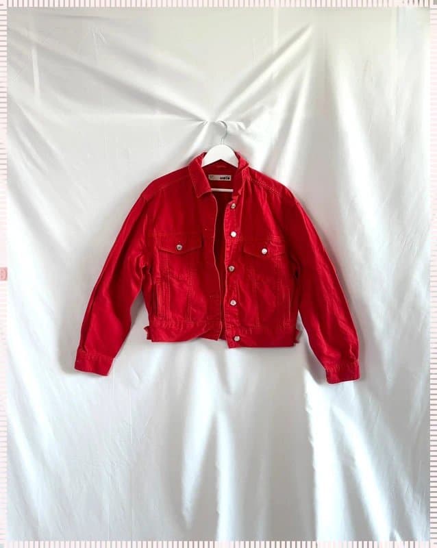 Topshop Topshop Moto Red Cropped Denim Jacket Size XS