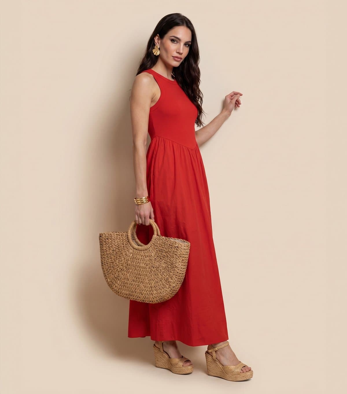 Urban Bliss Women's Bright Red Ribbed Poplin Midi Dress Urban Bliss New Look