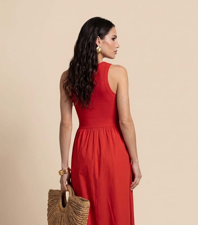 Urban Bliss Women's Bright Red Ribbed Poplin Midi Dress Urban Bliss New Look - 3