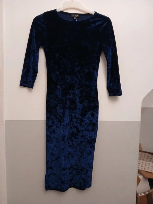 Topshop Navy Velvet Bodycon Maxi Dress