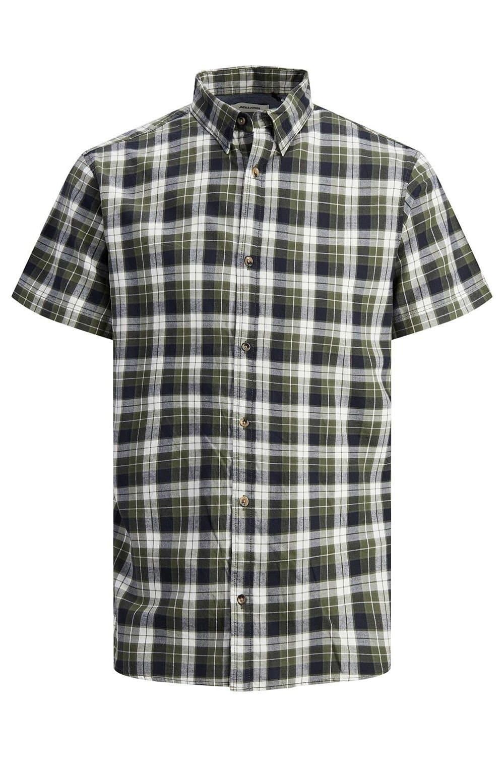 jack & jones Jack & Jones Men's Mens Olive Night Checked Shirt Cotton Short Sleeve Casual Size S