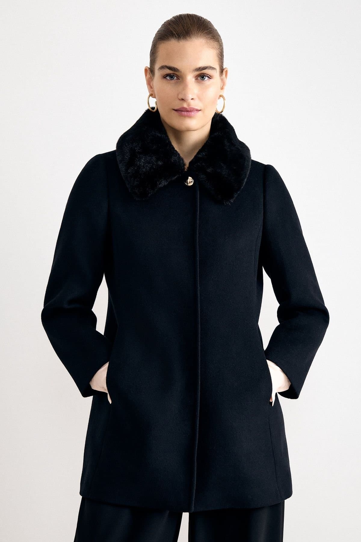 Phase Eight Phase Eight Women's Petite Issy Fur Collar Short Coat in Black