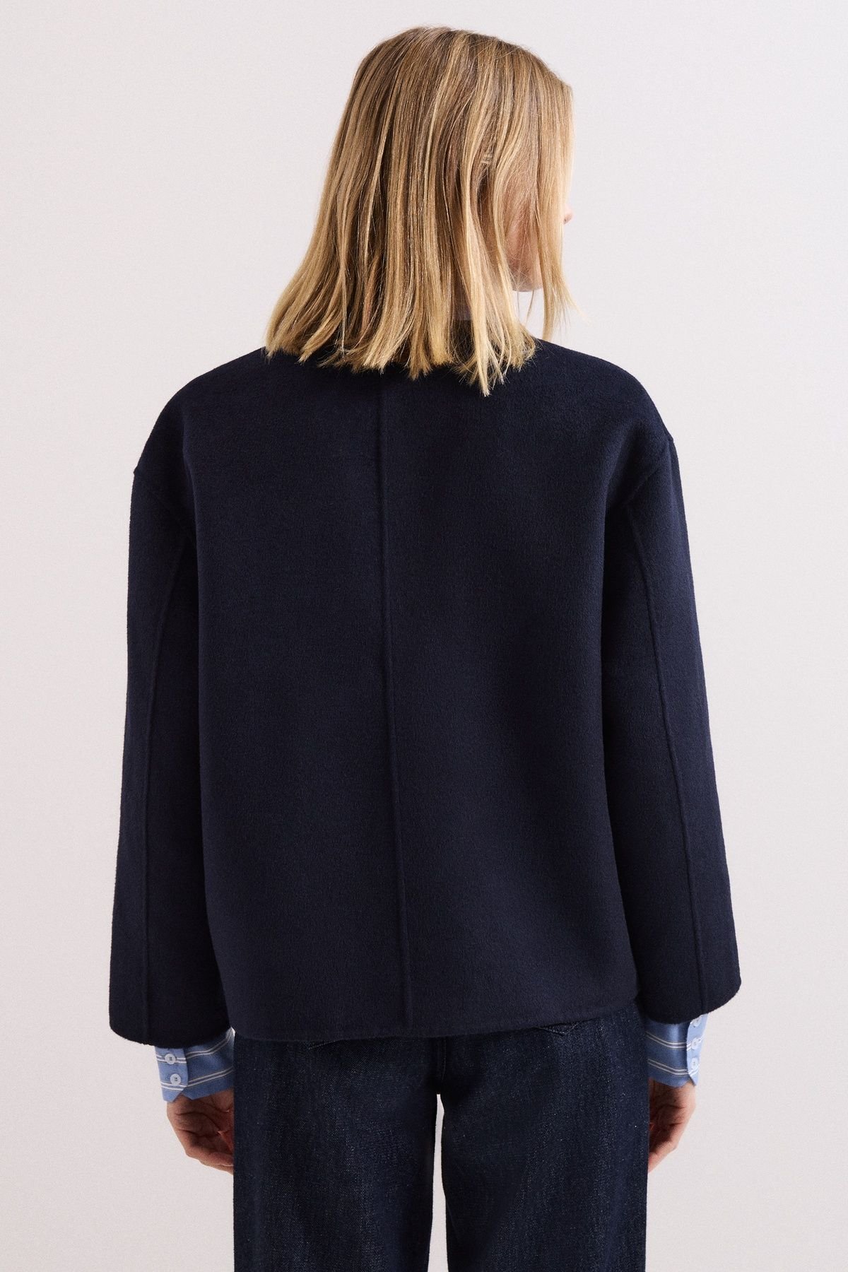 Phase Eight Phase Eight Women's Georgie Wool Round-Neck Boxy Jacket in Dark Navy - 3