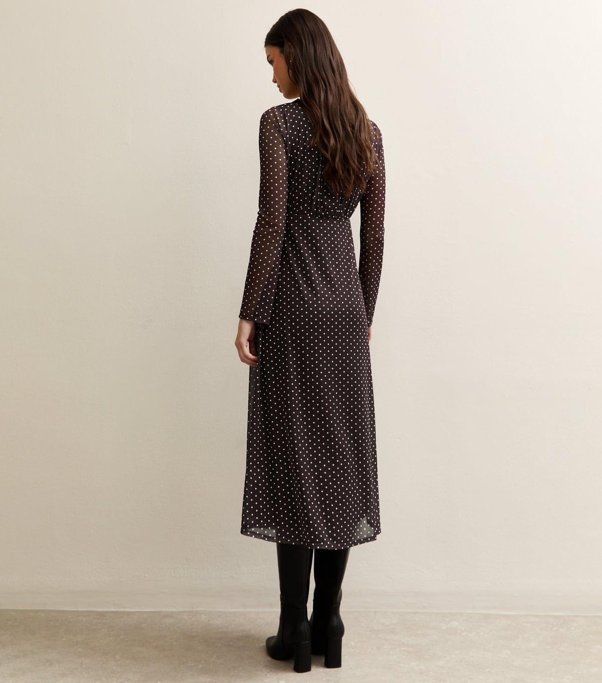 New Look Women's Burgundy Polka Dot Long Sleeve Lace Mesh Midi Dress New Look - 4