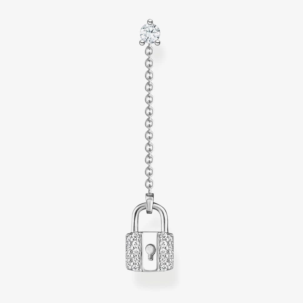 Thomas Sabo THOMAS SABO Women's Silver & Cubic Zirconia Padlock Dropper Single Stud Earring H2213-051-14