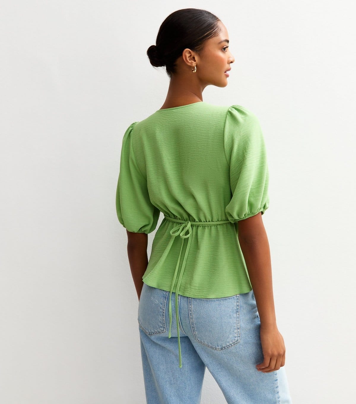 New Look Women's Green Crinkle Texture Button Detail Tea Blouse New Look - 4