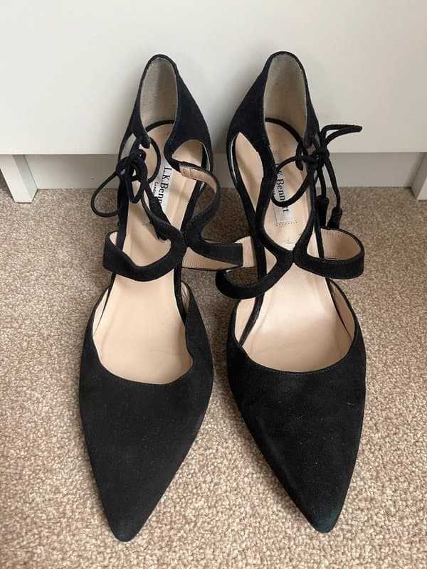 LK Bennett L.K.Bennett Lorna Black Real Leather Suede Pointed Toe Heels Size 41 / UK 8
