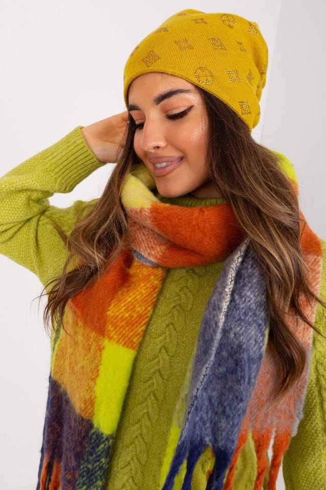 Love Lace Love Lace Women's Cashmere Warm Winter Beanie Hat With Decorative Rhinestone Trim in Yellow - 2