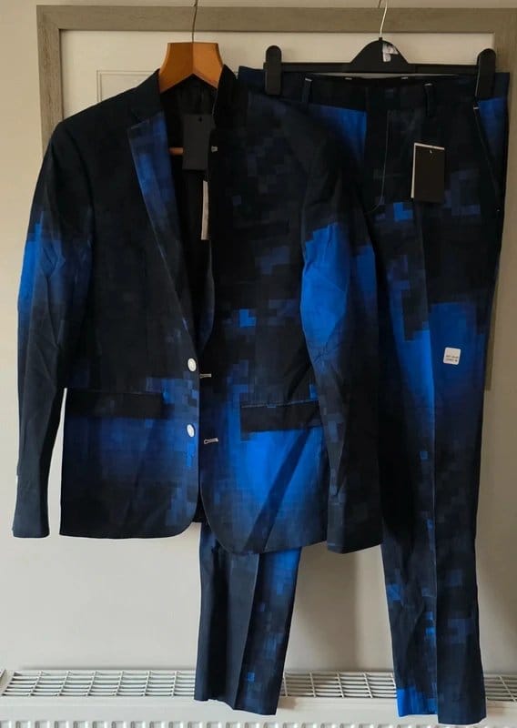 ASOS Blue Pixelated Full Suit 38 Chest 32/32 Trousers