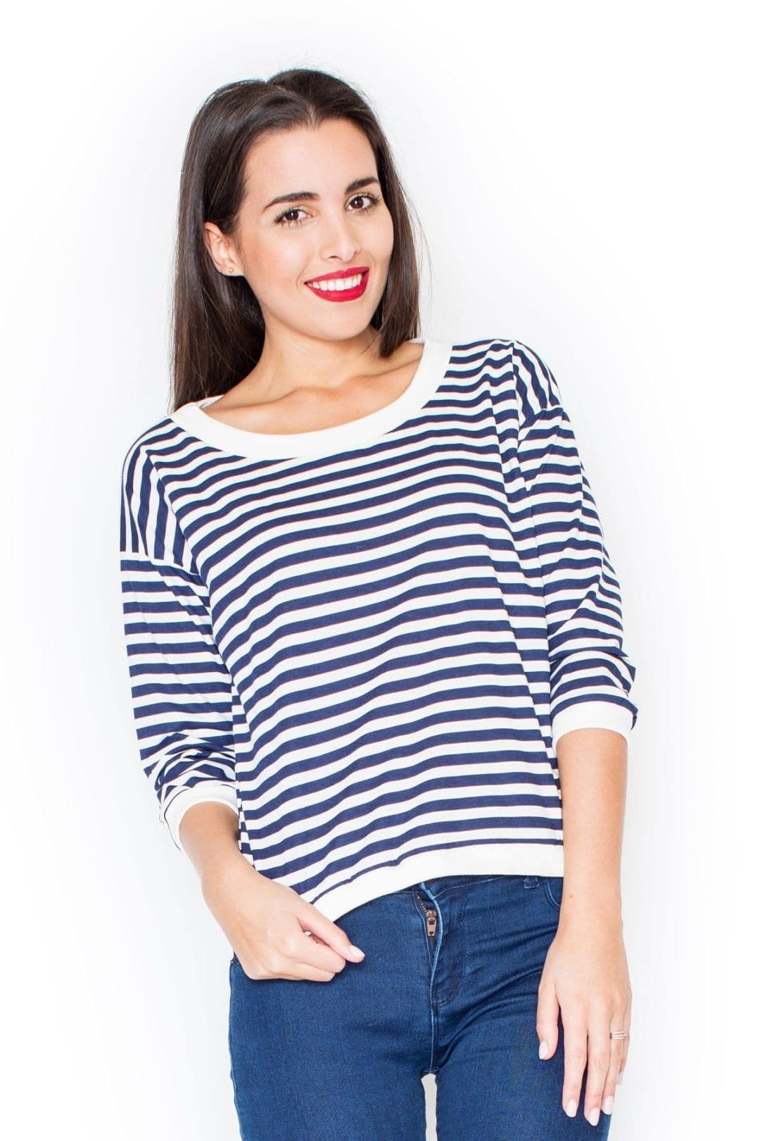 Love Lace Blue Striped Sports Sweatshirt for Women