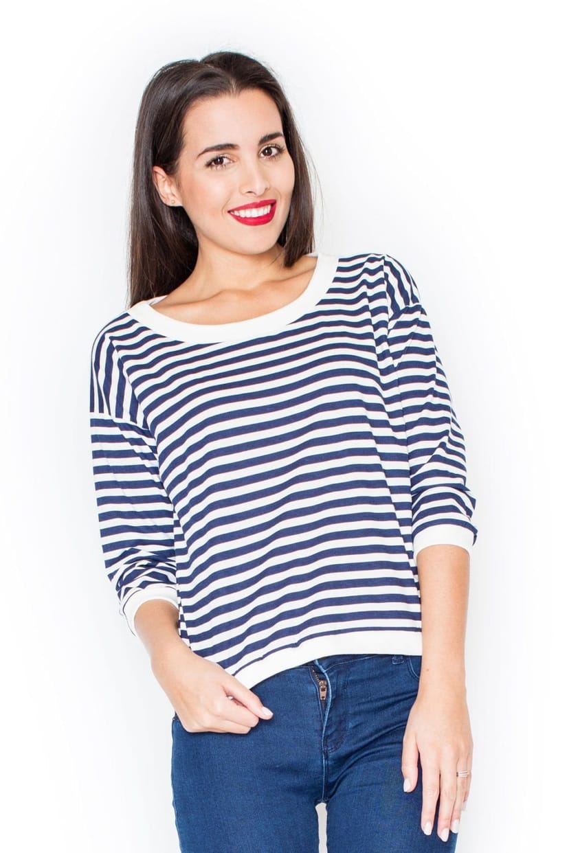 Love Lace Love Lace Women's Short Cut Striped Sports Sweatshirt in Blue - 1