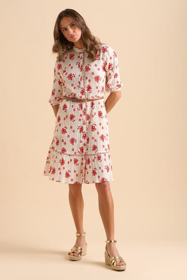 Brakeburn Brakeburn Women's Fan Floral Knee Length Dress in Cream - 2
