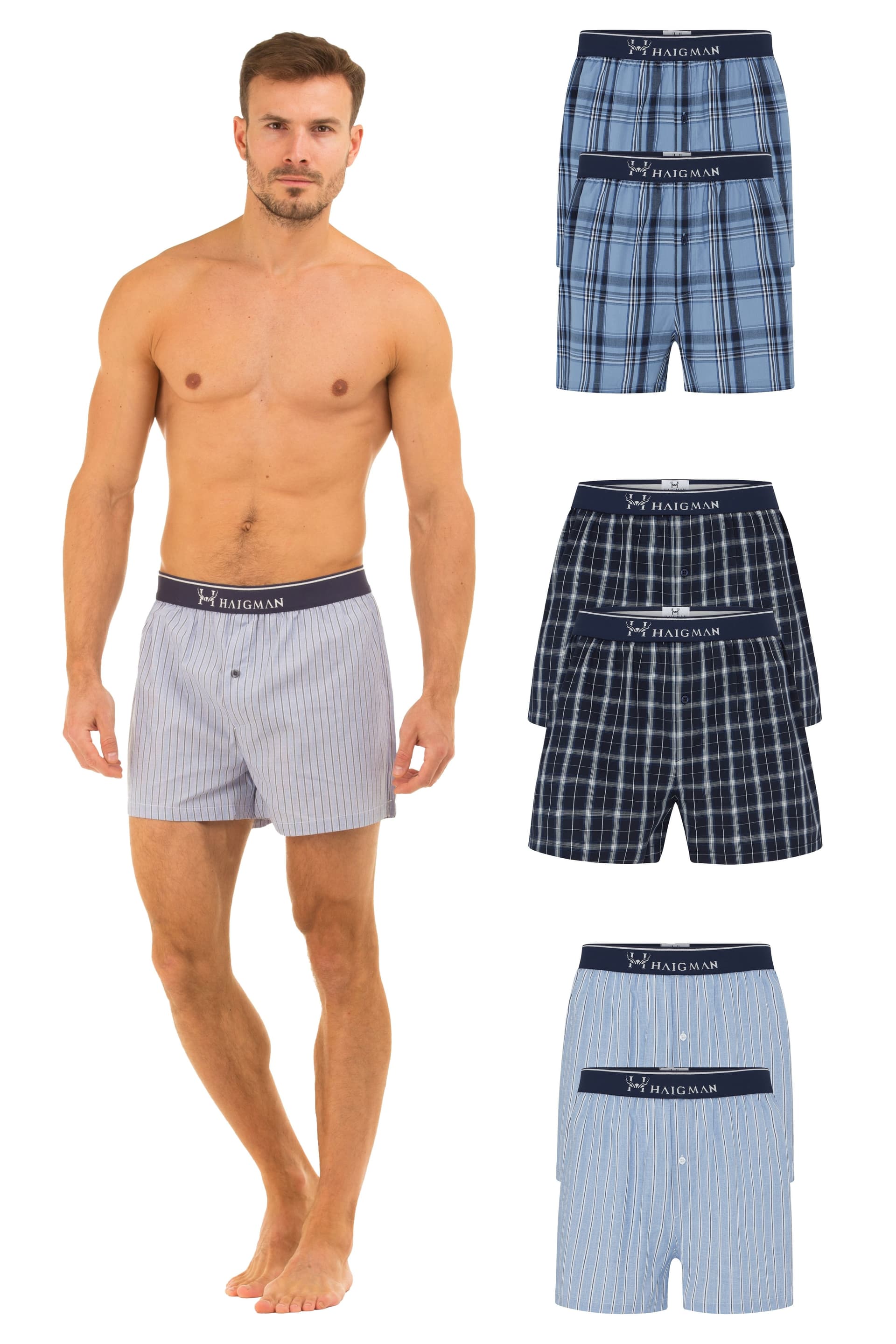 Haigman Haigman Men's 6 Pack Yarn Dyed Cotton Poplin Boxers