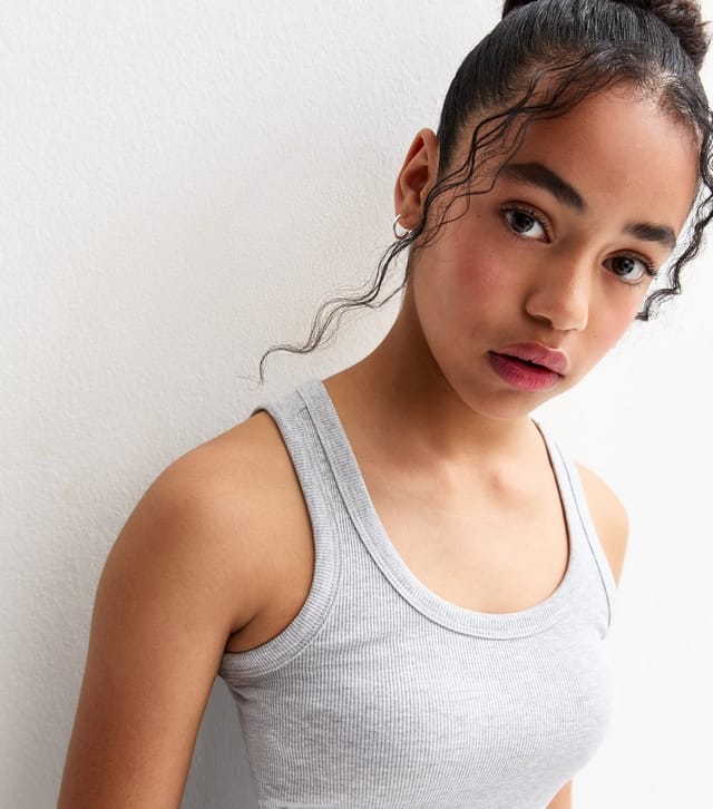 New Look Girls' Marl Grey Scoop Neck Ribbed Vest Top New Look - 2