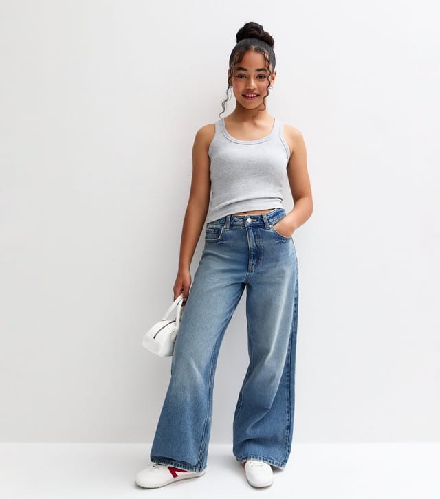 New Look Girls' Marl Grey Scoop Neck Ribbed Vest Top New Look - 3