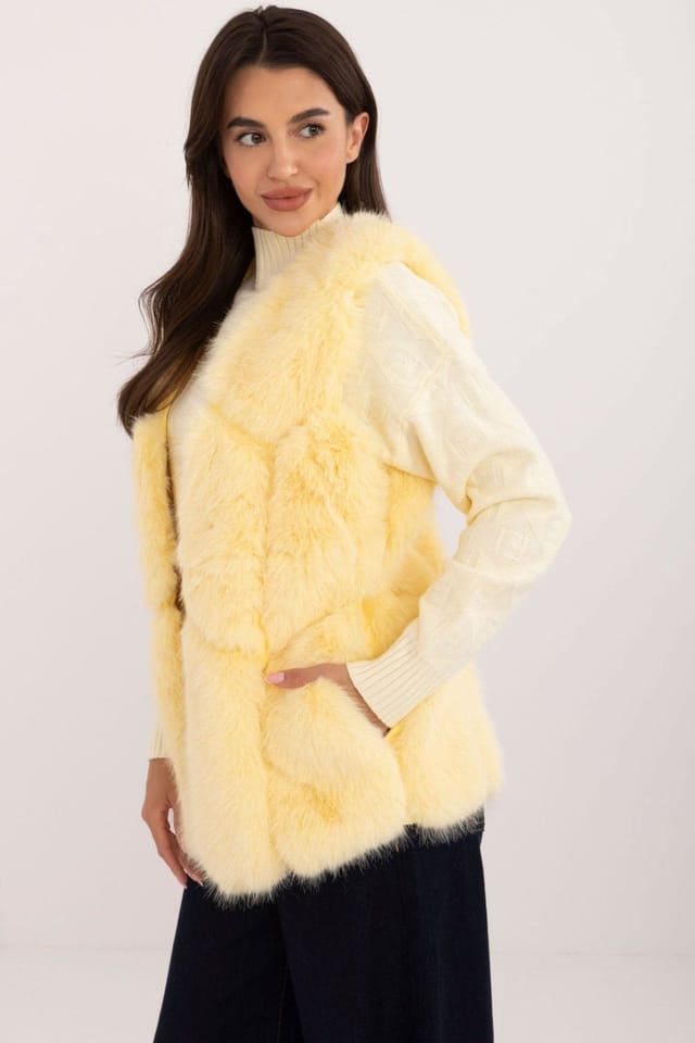 Love Lace Love Lace Women's Faux Fur Lined Vest with Slip Pockets in Yellow - 2
