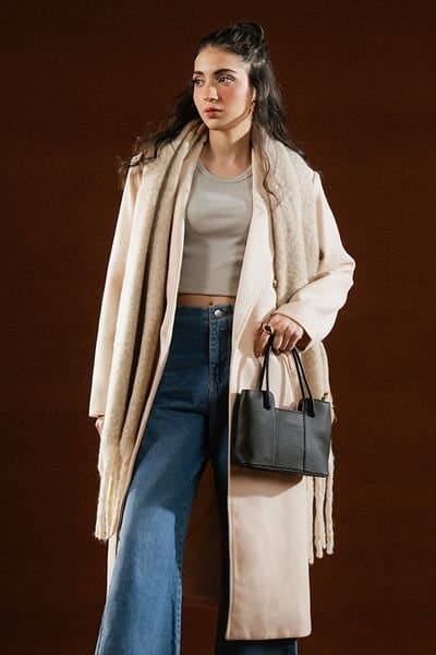 Urban Studio Urban Studio Off-White Wool Blend Overcoat