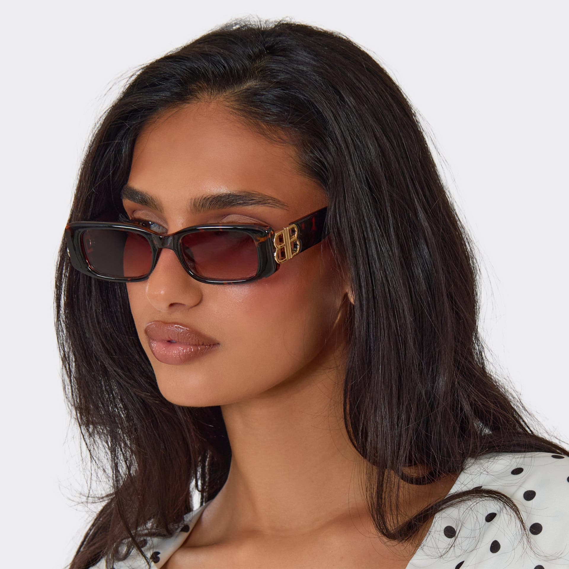 EGO Cut Out Side Logo Thick Frame Tinted Lense Rectangle Shaped Sunglasses In Leopard Print, Women's Size UK 0