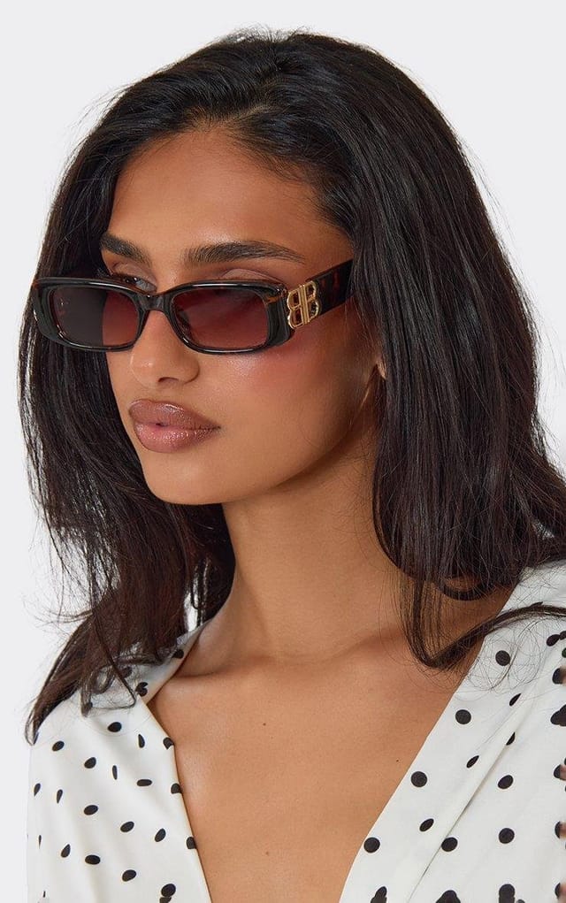 EGO Cut Out Side Logo Thick Frame Tinted Lense Rectangle Shaped Sunglasses In Leopard Print, Women's Size UK 0 - 2
