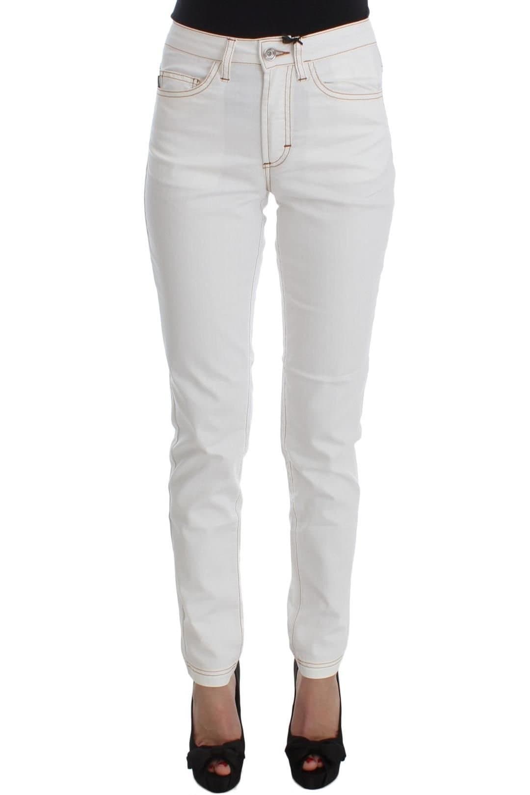 Cavalli Cavalli White Cotton Blend Slim Fit Jeans for Women
