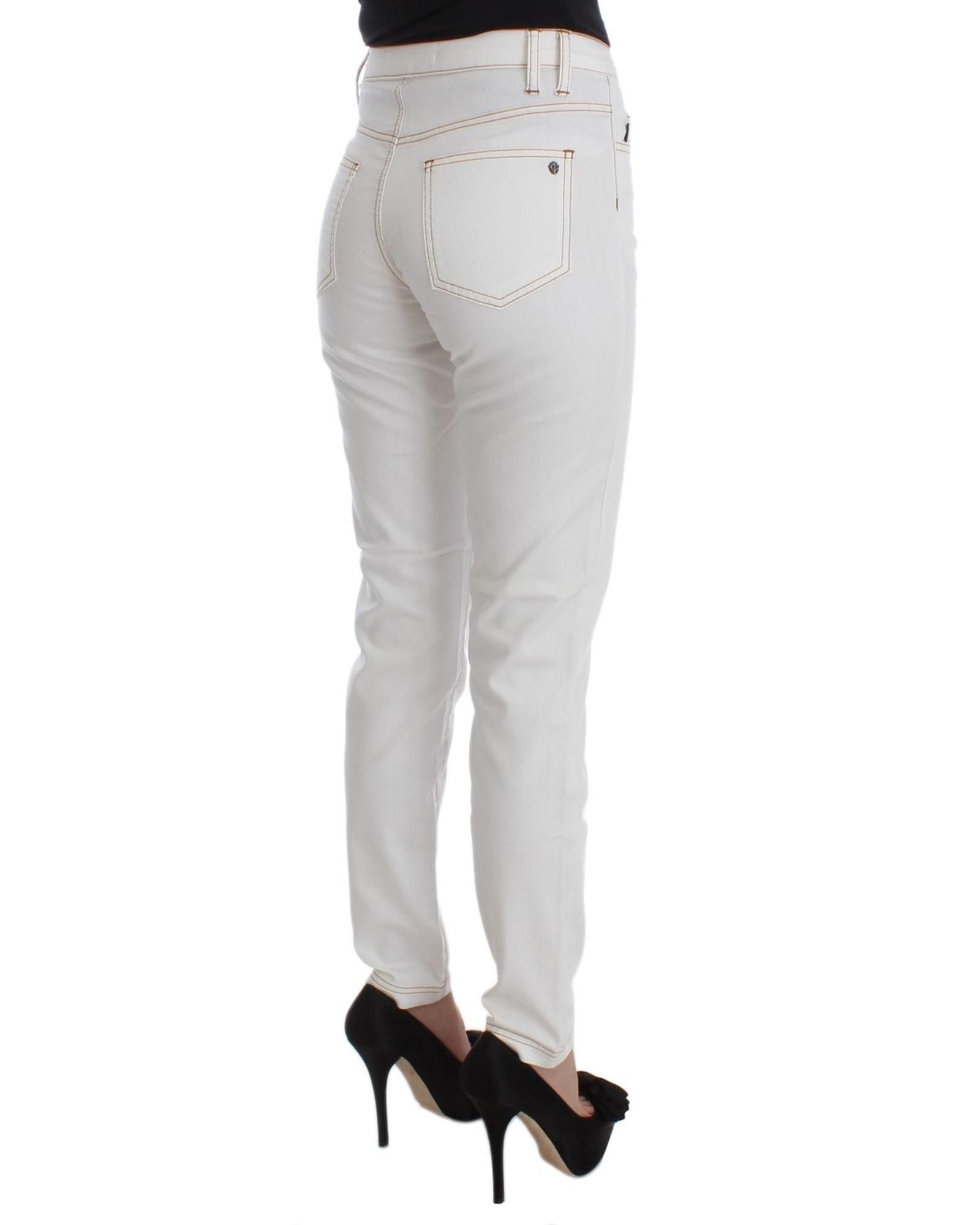Cavalli Cavalli Women's White Cotton Blend Slim Fit Jeans - 4