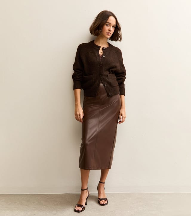 New Look Women's Dark Brown Faux Leather Pencil Skirt New Look - 2