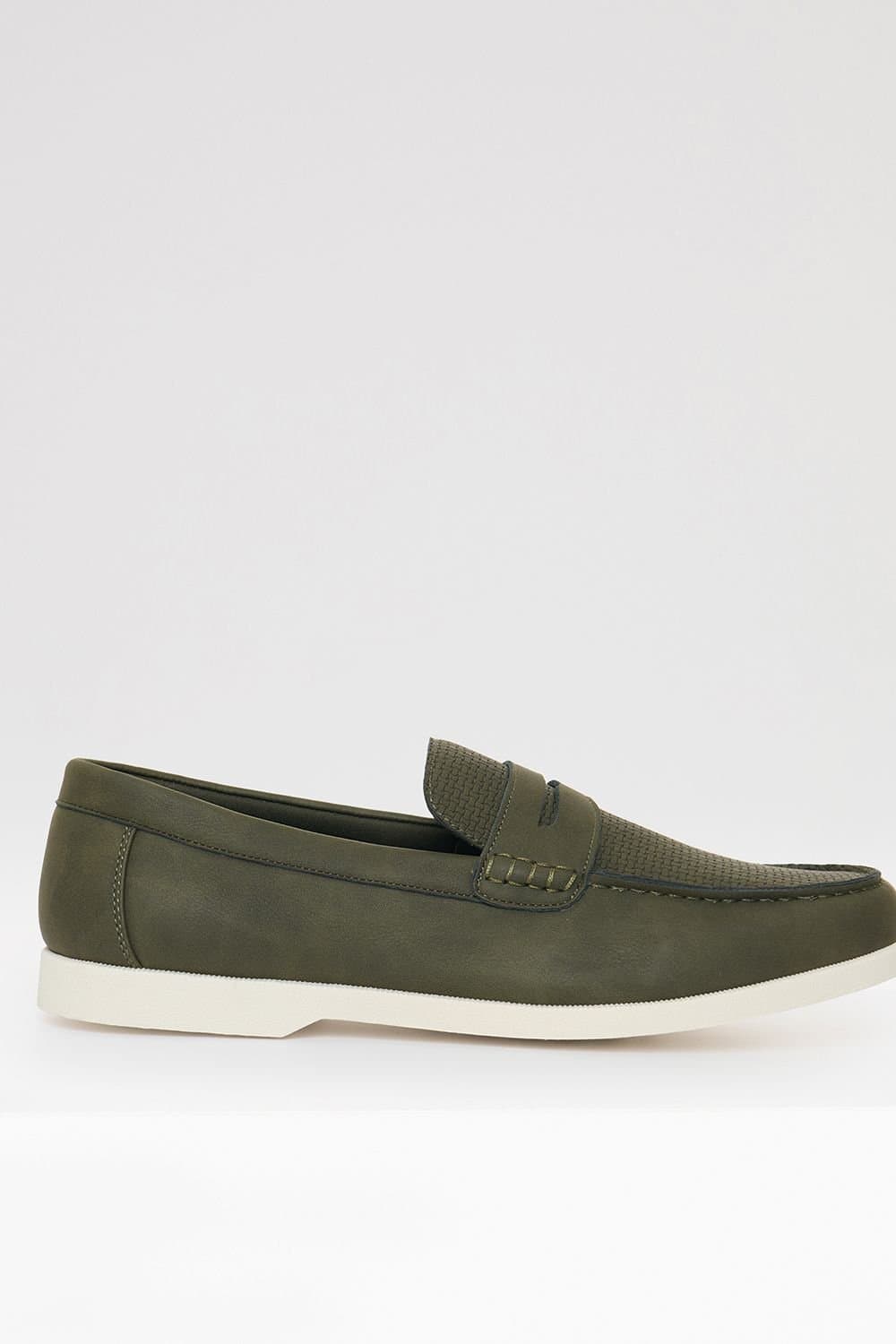 Threadbare Threadbare Men's Textured Faux Suede Penny Loafers In Khaki