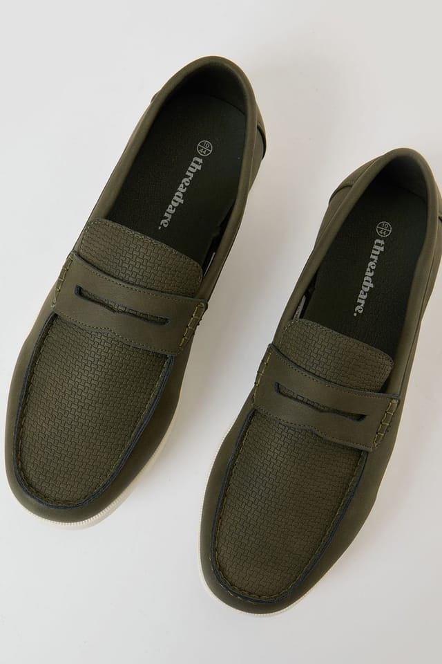 Threadbare threadbare Men's Textured Faux Suede Penny Loafers in Khaki - 3