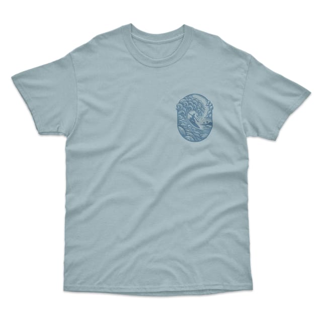 Bad Zebedee Bad Zebedee Men's Summer Surfer Back Print T-Shirt in Pale Blue - 3