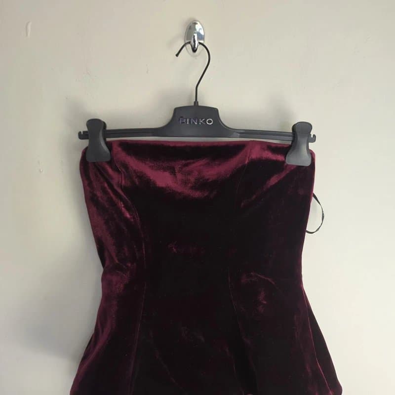 Club L London BNWT Club L London Indulgent Burgundy Velvet Satin Bandeau Corset Maxi Dress UK 10