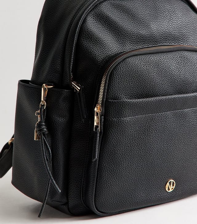 New Look Black Faux Leather Front Pocket Backpack School Vegan New Look - 3
