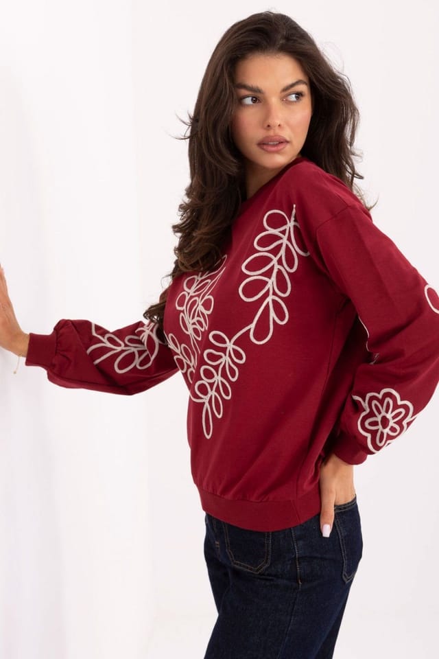 Love Lace Love Lace Women's Soft Cotton Embroidered Long Sleeve Blouse in Red - 2