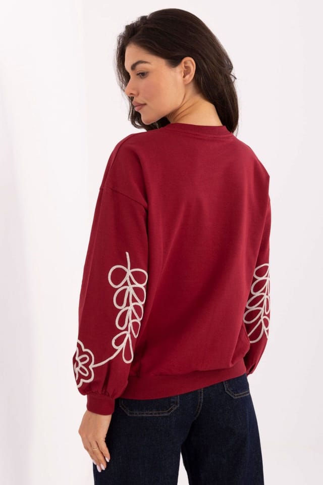 Love Lace Love Lace Women's Soft Cotton Embroidered Long Sleeve Blouse in Red - 3