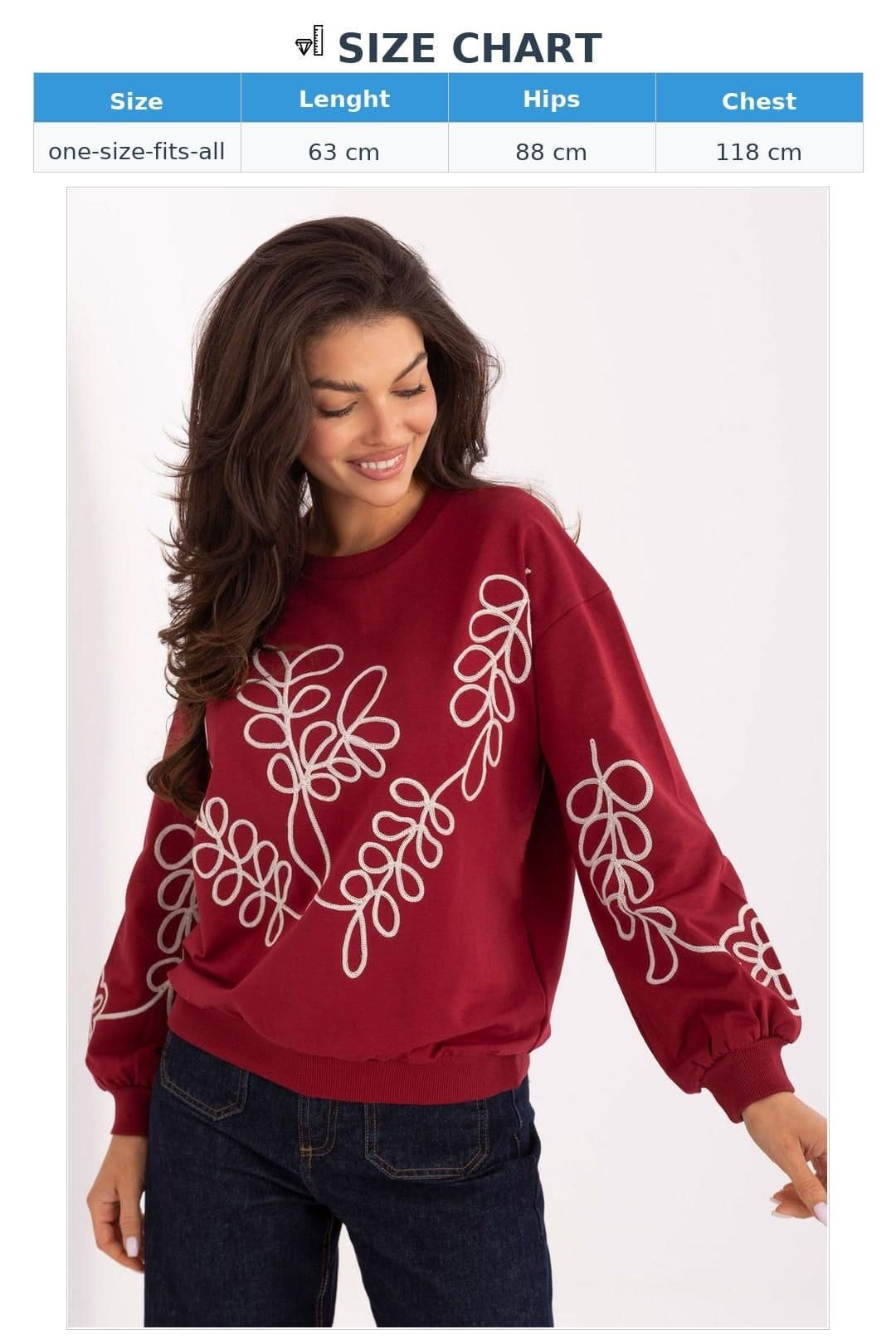 Love Lace Love Lace Women's Soft Cotton Embroidered Long Sleeve Blouse in Red - 4