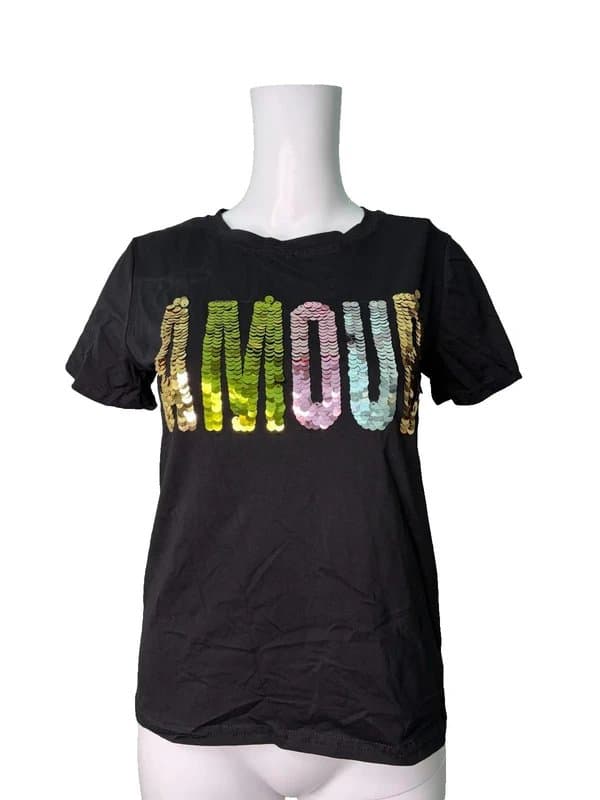 QED London QED London Cotton Top T-Shirt Size L Black Sequin Womens NEW EU 44 RRP £17.50