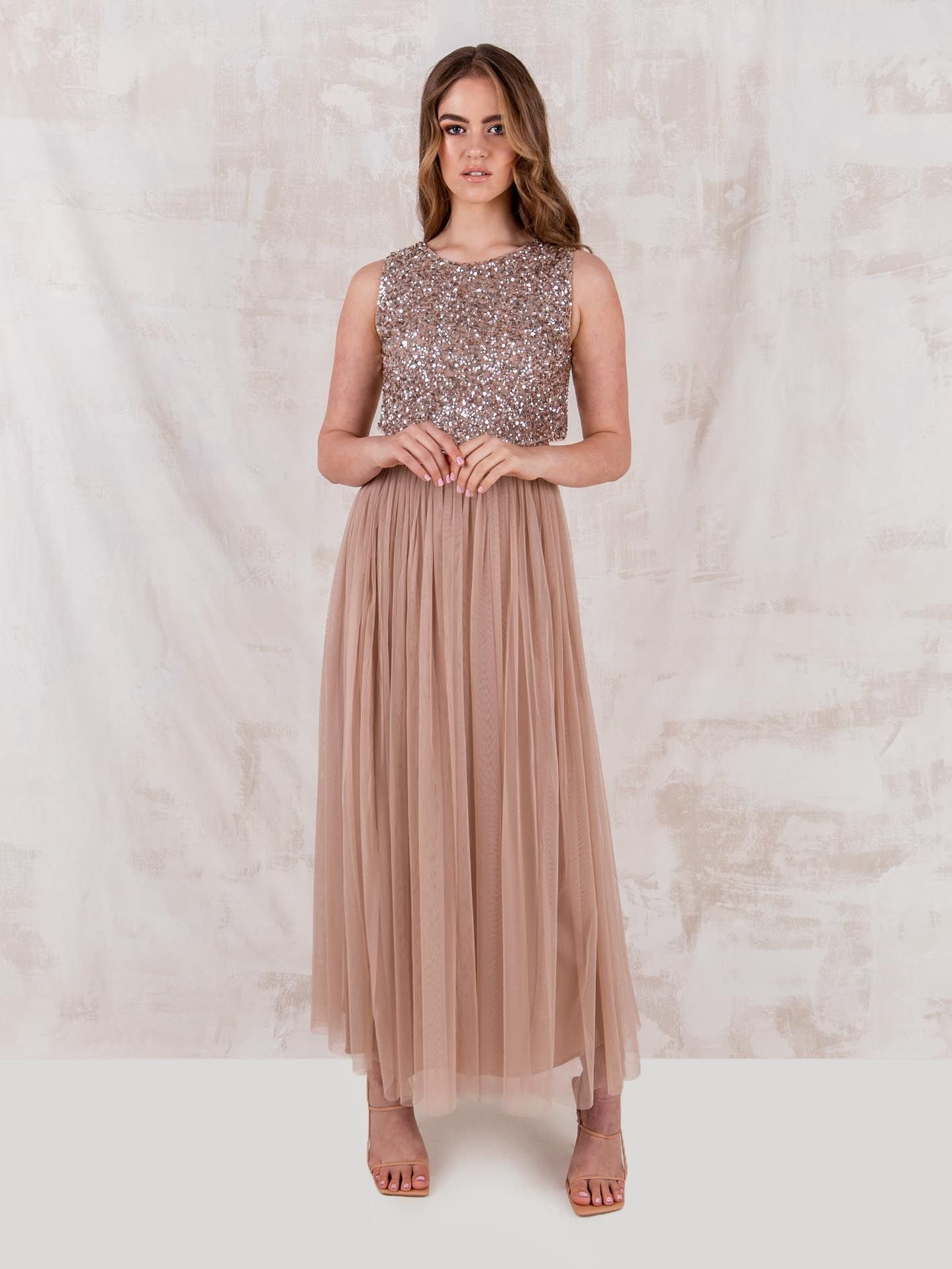 Maya Deluxe Maya Deluxe Women's Embellished Midaxi Dress in Taupe - 2