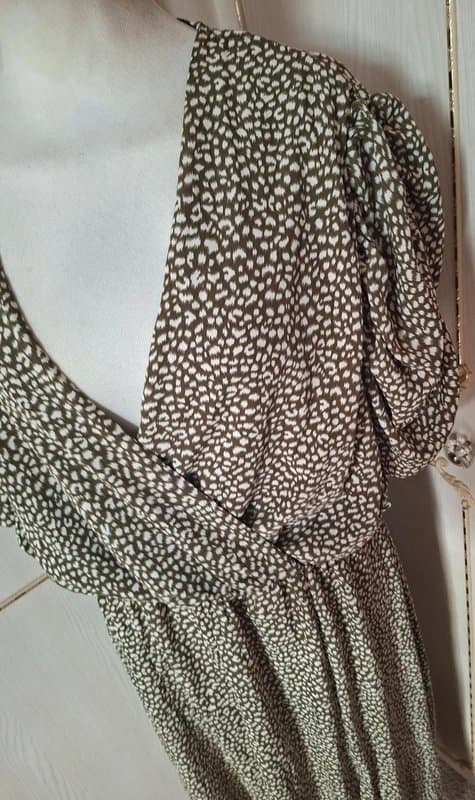 AX Paris Ax Paris Khaki & Cream Printed Belted Dress Size 14 Rrp £45 💚