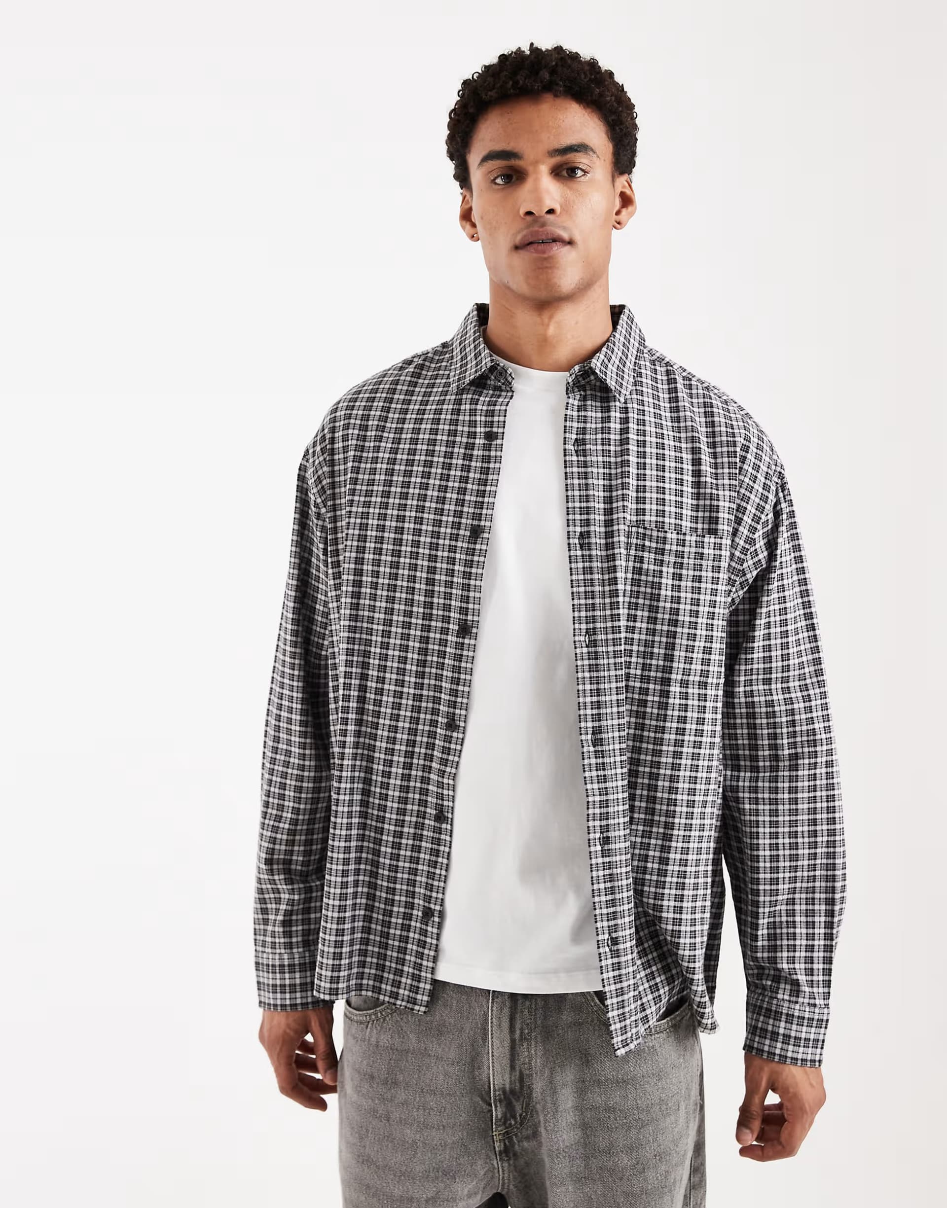 ASOS ASOS DESIGN oversized dad checked shirt in black