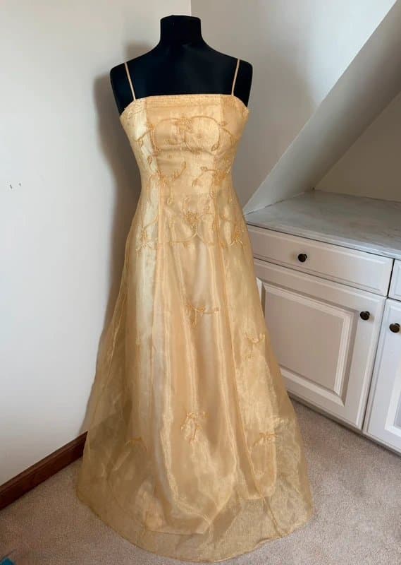 Nightway Nightway Vintage y2k 90s 00s Gold Floral Crystal Evening Prom Dress Size 4/6