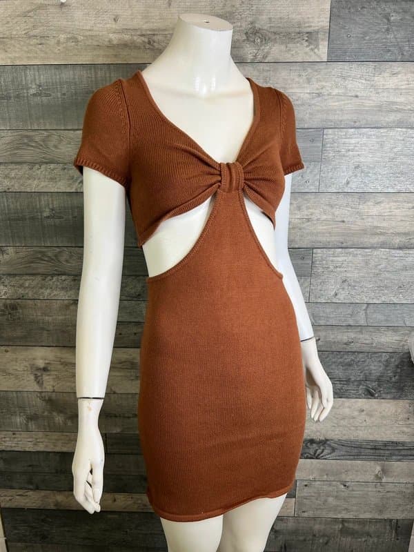 ASOS ASOS Design Knitted Dress Size UK 8 Brown Cut Out Mini Knit Sweater
